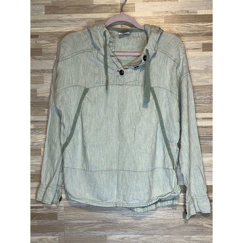 Columbia 3 Button Up Jacket Hooded Small Green Linen, beach #249